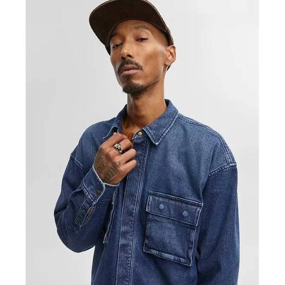Mode of One Hudson Mens Denim Shirt Jacket Dark Blue Cargo Large NWT